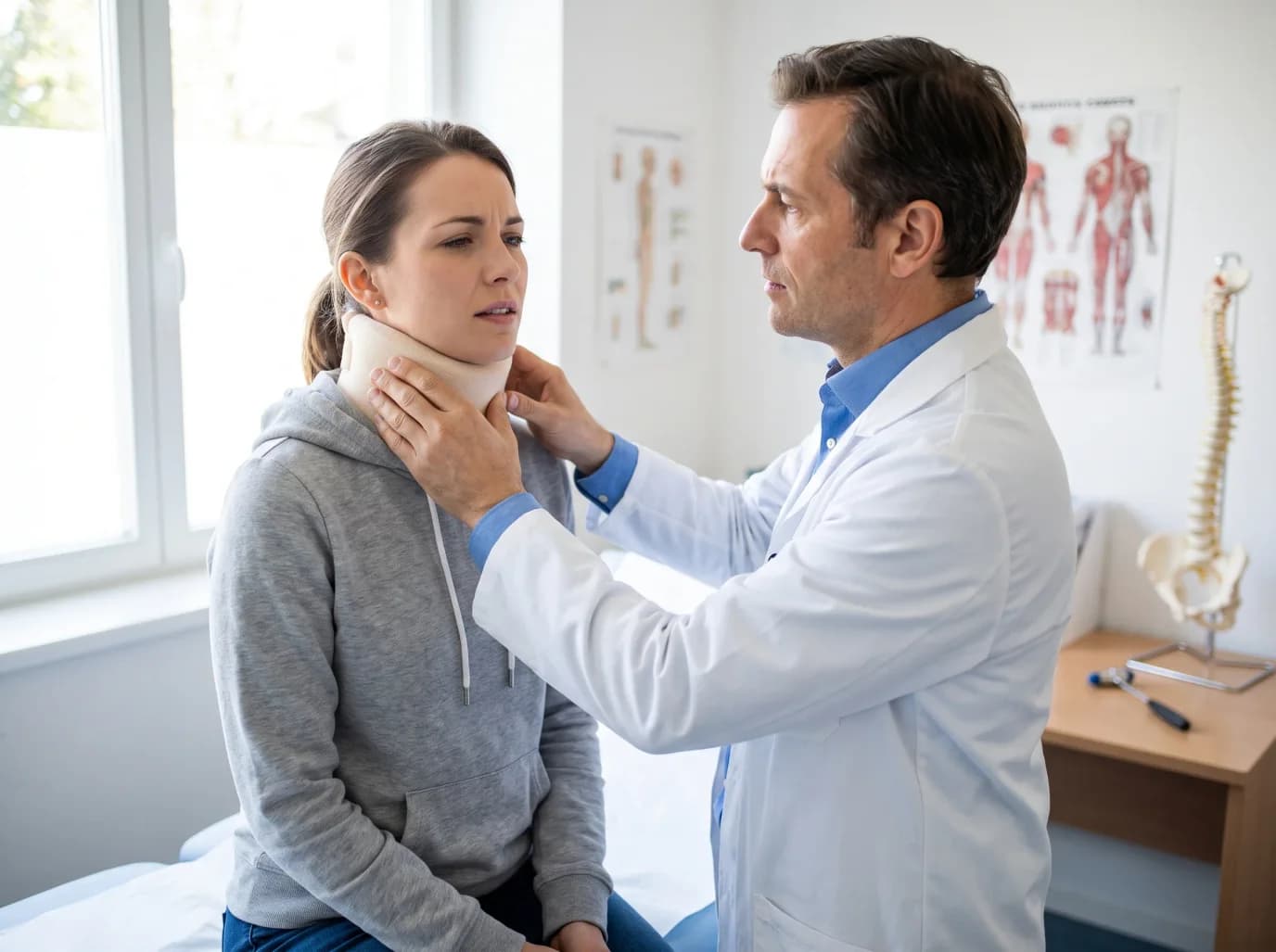 Doctor assessing a road traffic accident injury for a medical legal report