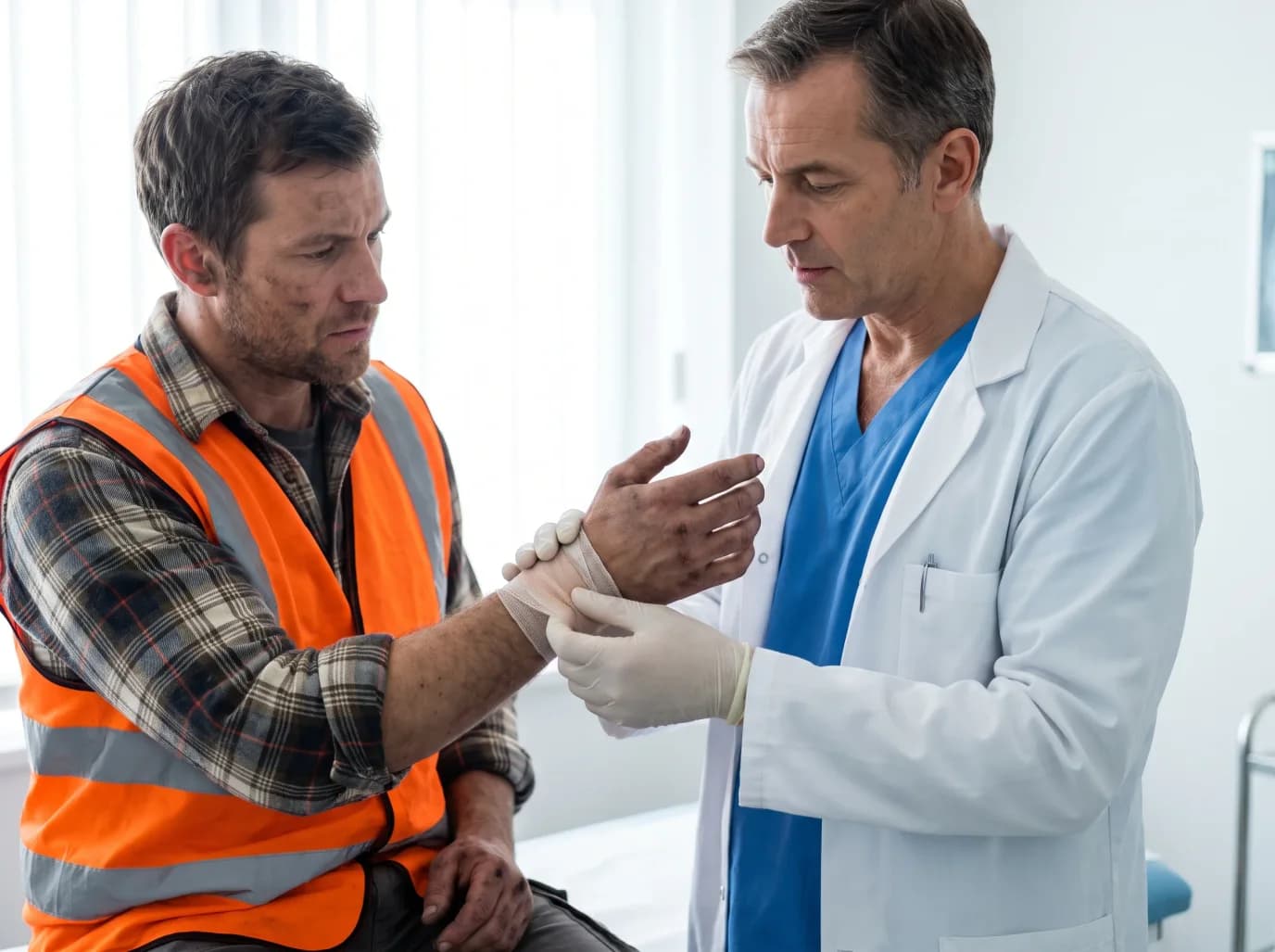Doctor examining an injured worker for a workplace accident medico-legal report