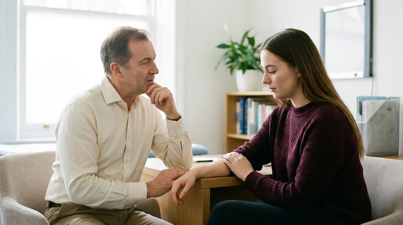 Plastic surgeon discussing scar treatment and its personal impact with a patient