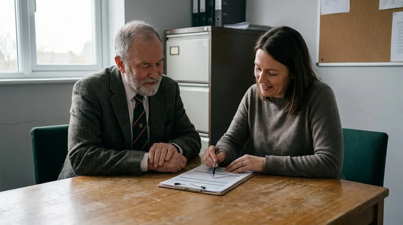 A veteran and a welfare adviser completing an armed forces compensation scheme claim