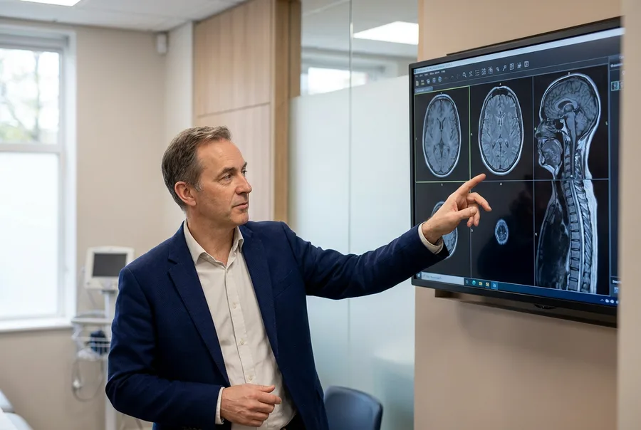 Consultant reviewing brain and spine scans for a catastrophic injury report