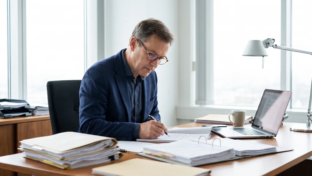 A medico-legal expert preparing an independent CPR Part 35 report at a desk