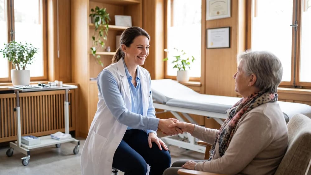 A clinician assessing a patient during a local medical examination