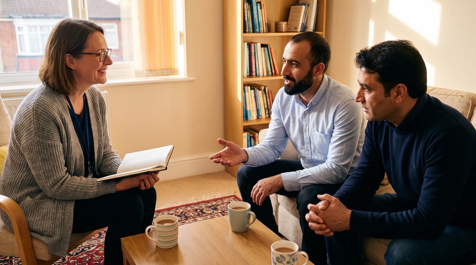 Clinician carrying out a psychiatric assessment with an interpreter present