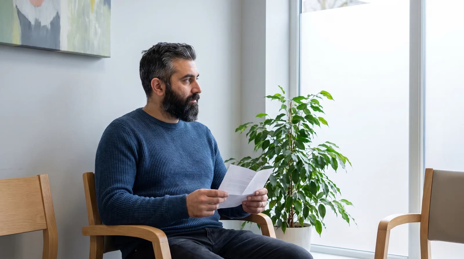 Person waiting for an independent psychiatric assessment appointment