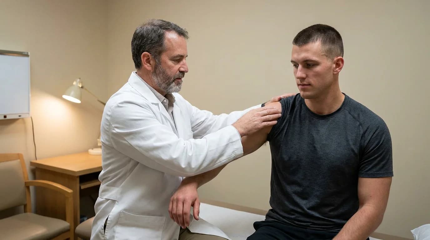 Doctor examining a serviceman to prepare an independent military injury medico-legal report