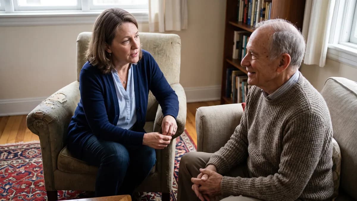 Clinician talking with a resident in their home