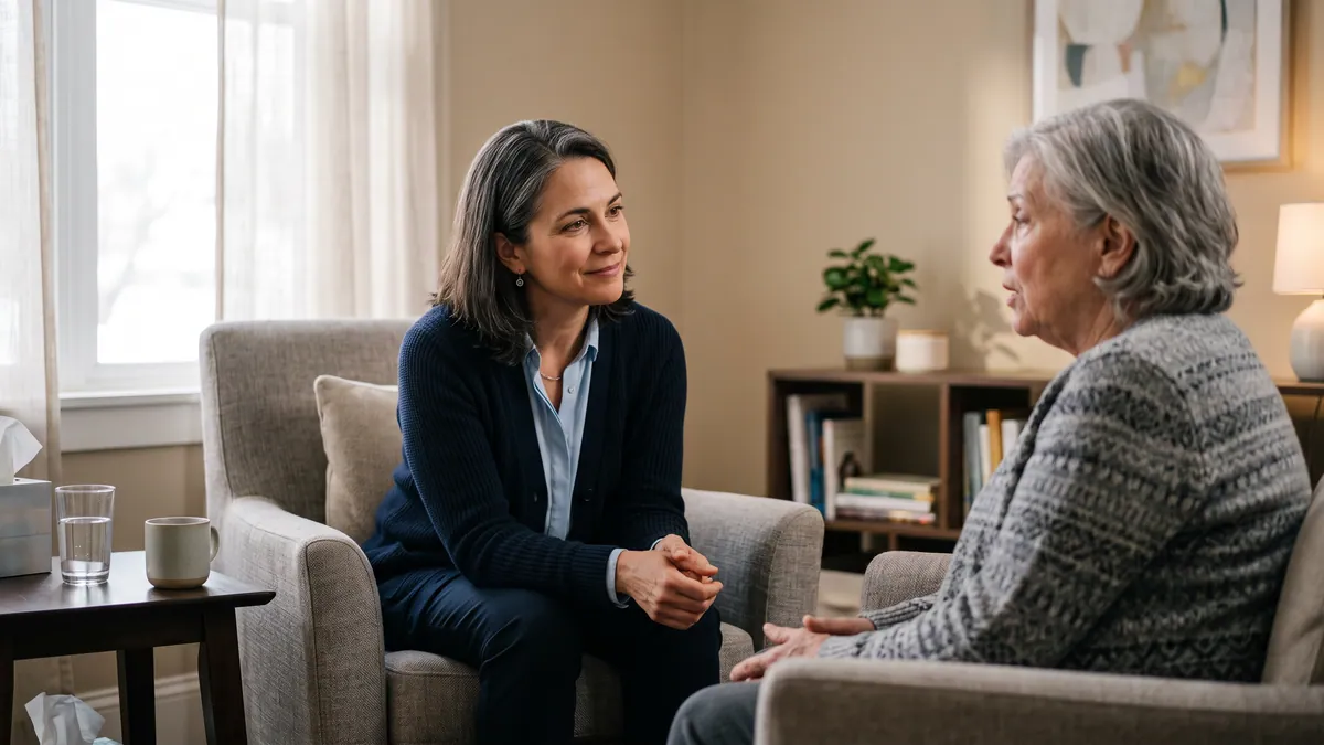 Clinician listening during a sensitive mental health assessment