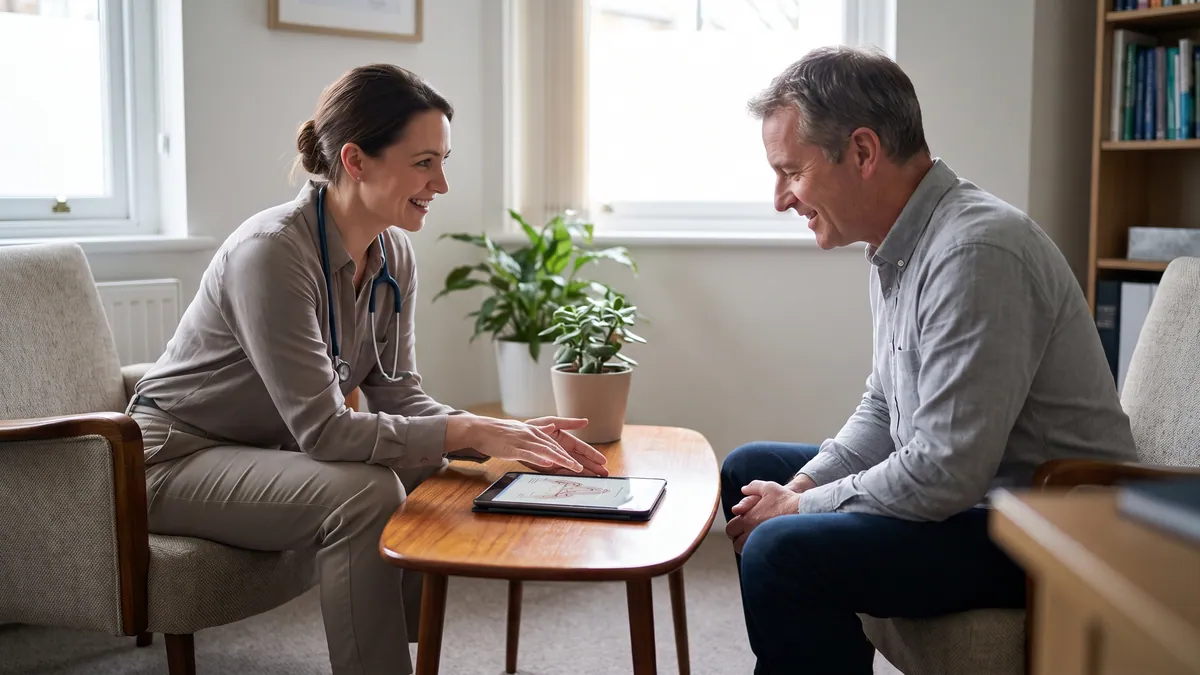 Clinician explaining information clearly to a patient