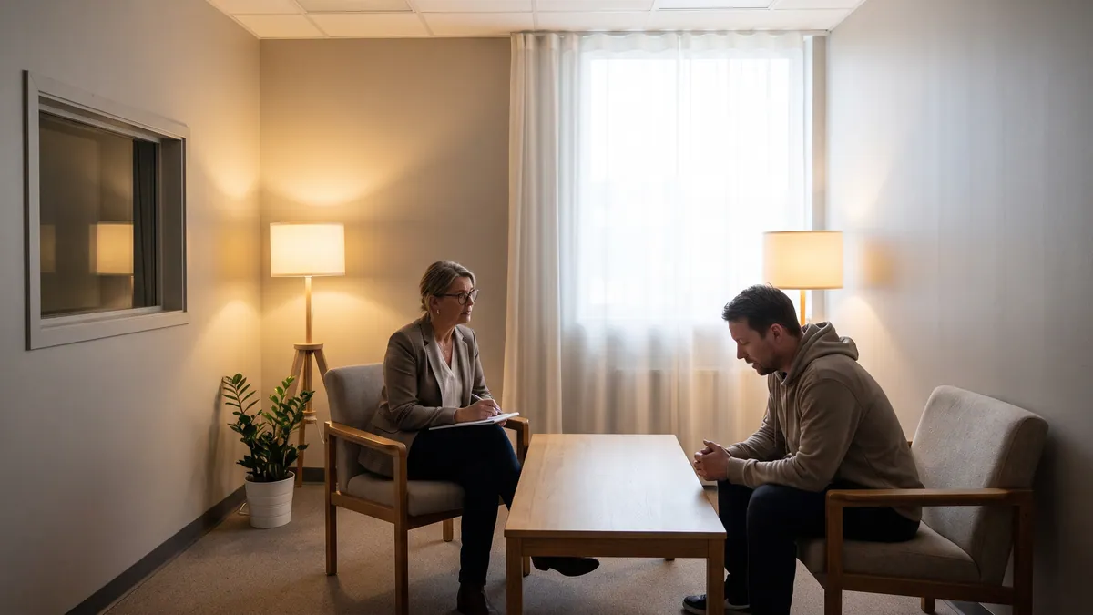 Psychiatrist conducting an assessment in a secure setting