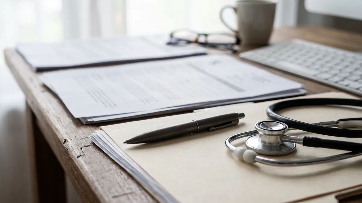 Medical report and documents prepared on a desk