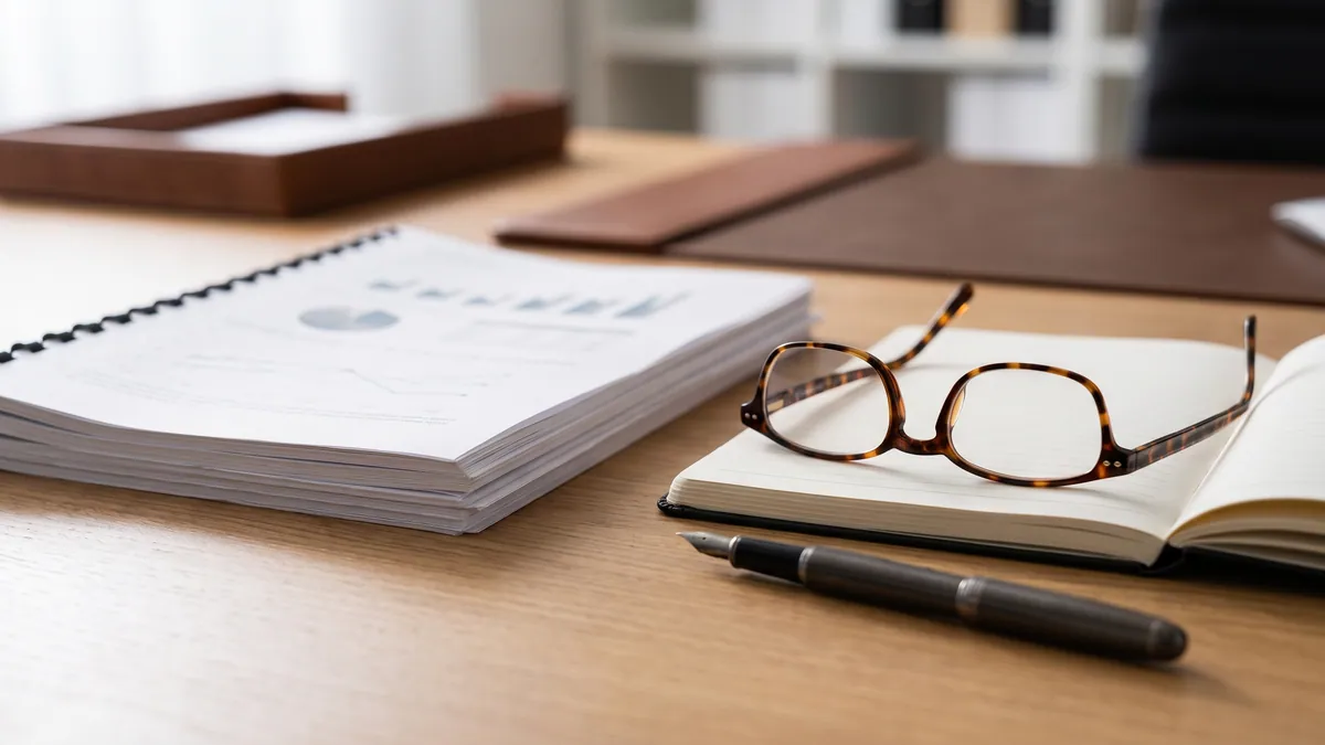 Prepared tribunal report and documents on a desk