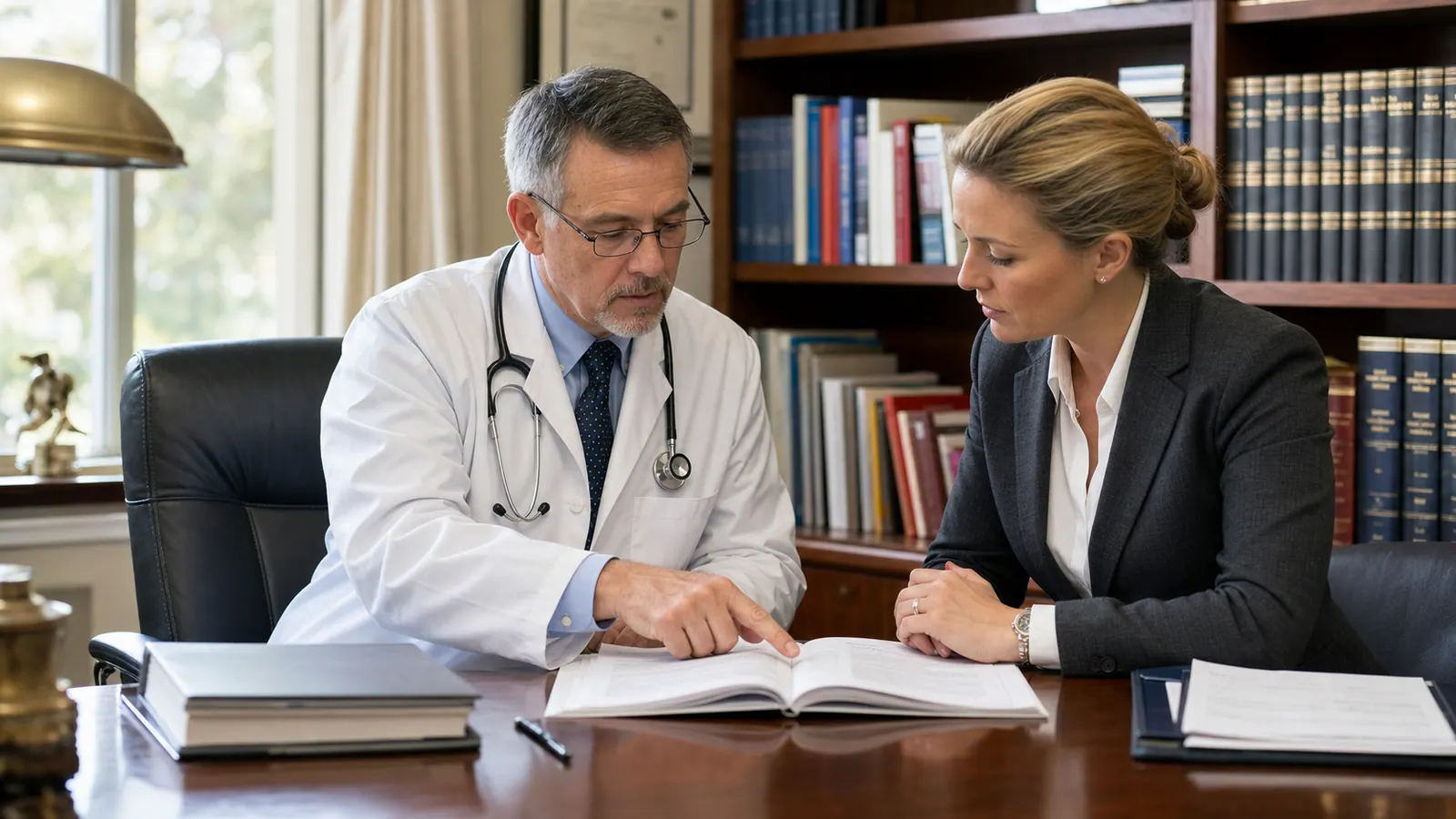 Medical expert and case manager coordinating a medico-legal report instruction