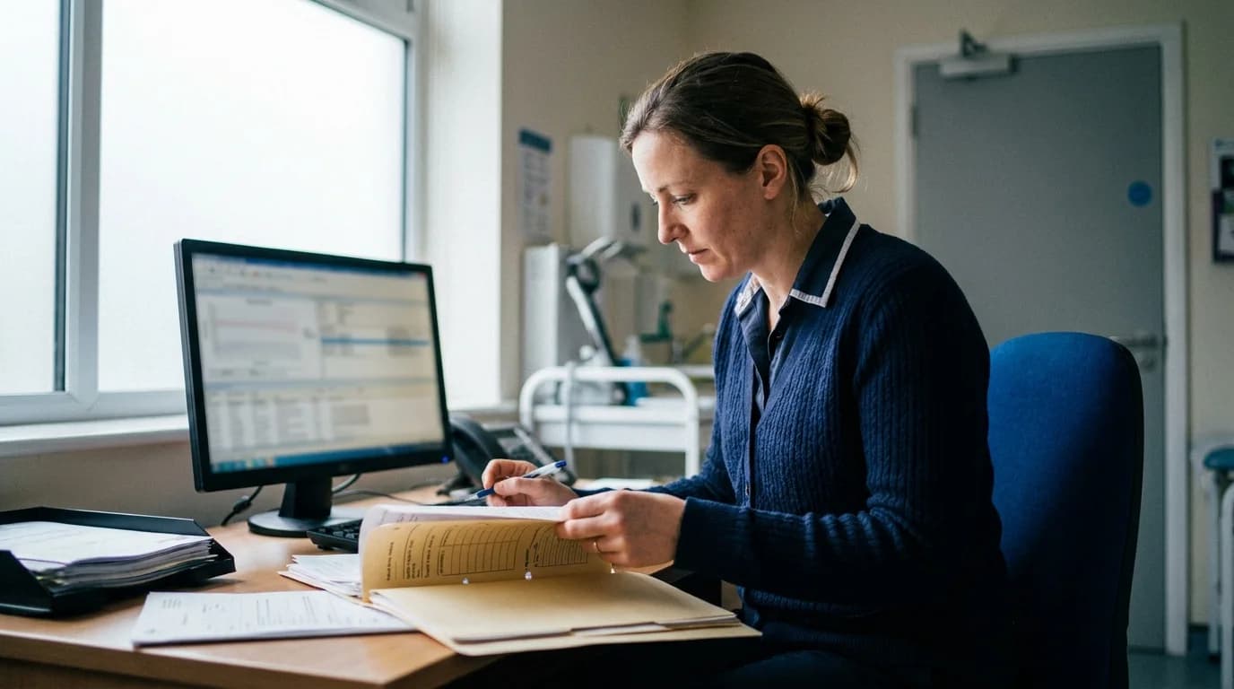 Doctor reviewing medical records to prepare a housing disrepair health report