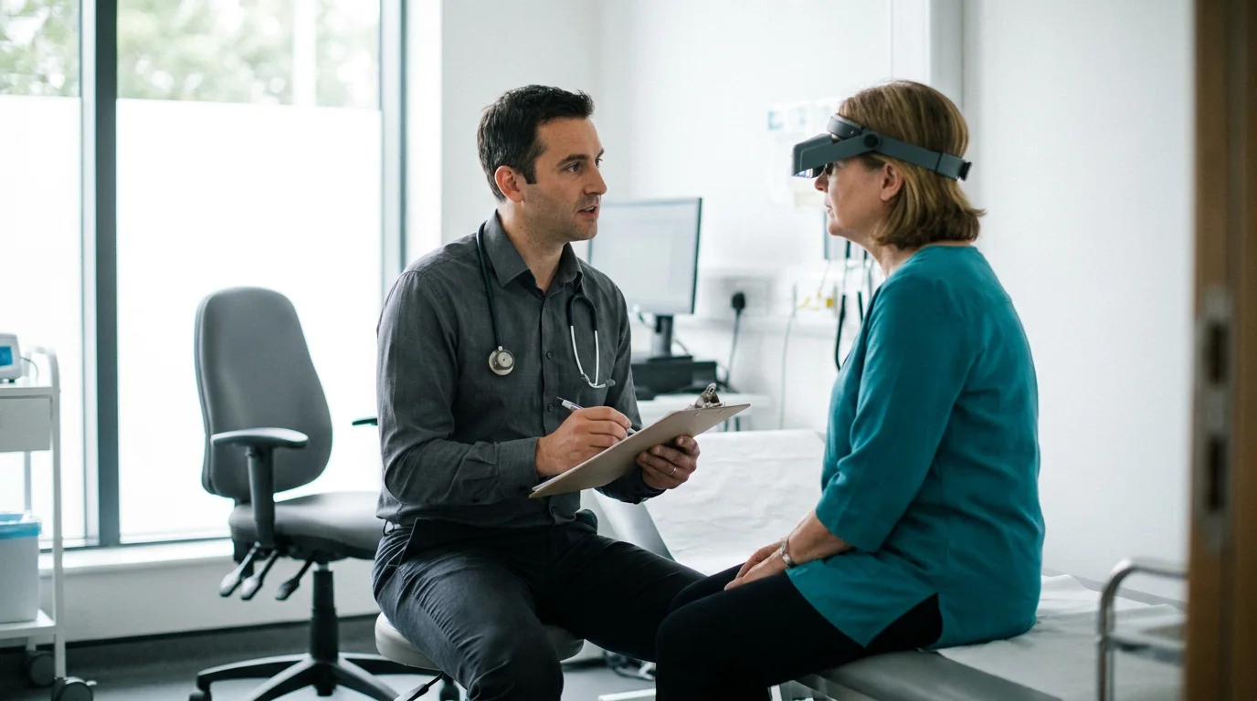 Consultant in balance medicine assessing a patient with dizziness