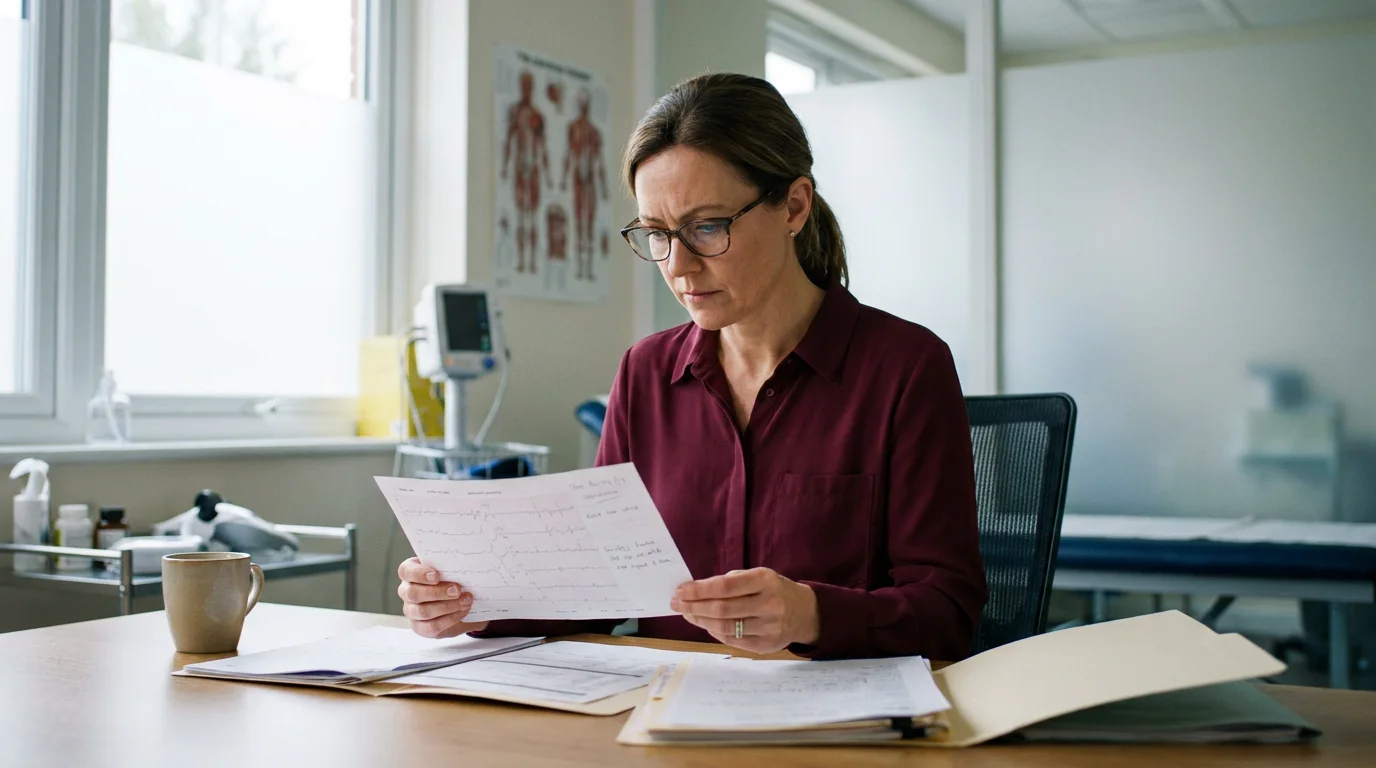 Vestibular specialist reviewing case records to assess the causation of vertigo