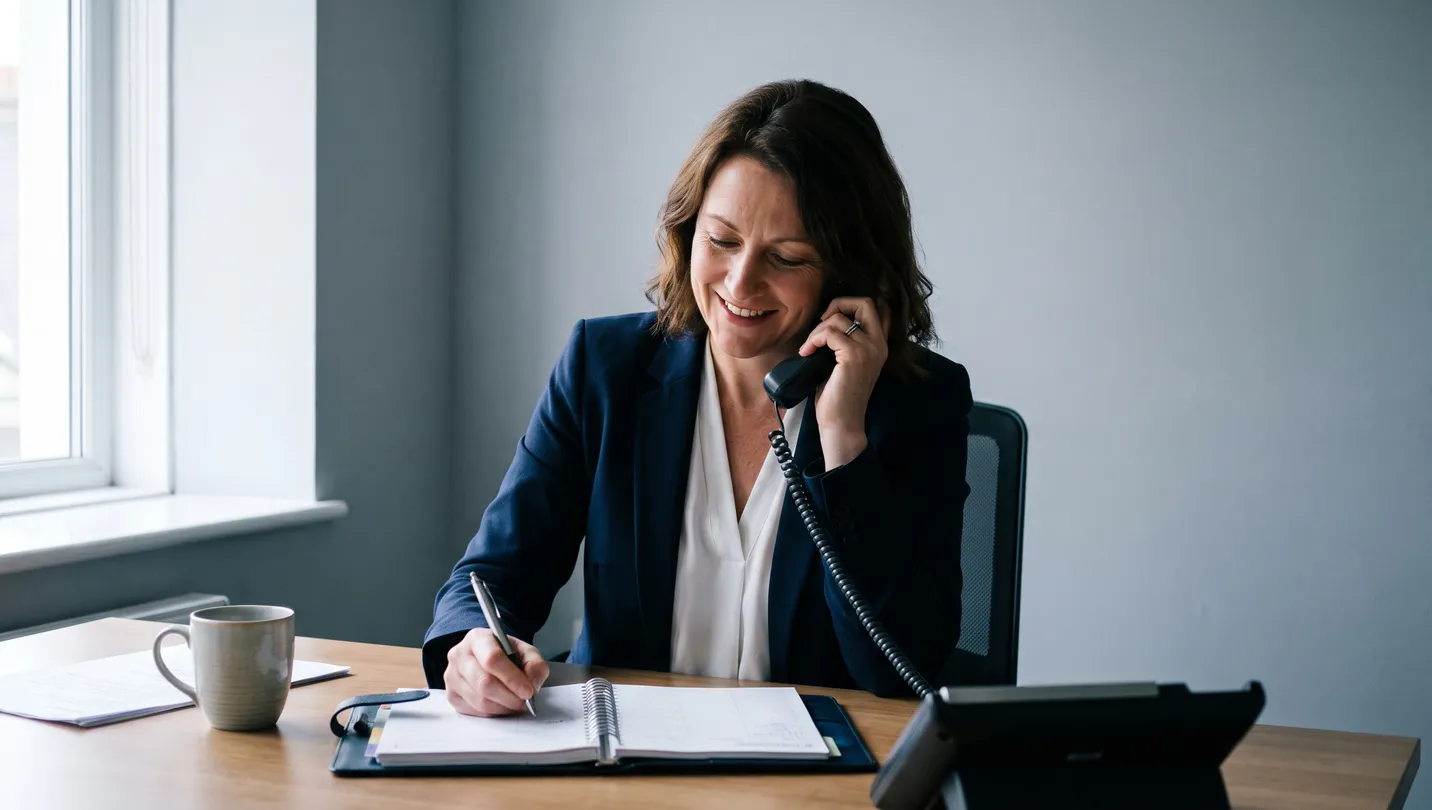 A case coordinator booking a medical examination into an appointment diary by telephone